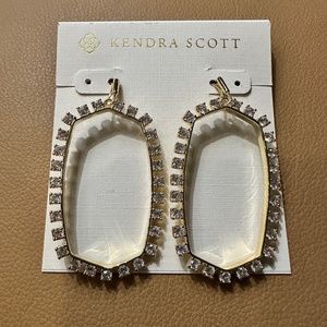 Kendra Scott Danielle Open Frame Statement Gold and Clear Crystal Earrings NWOT